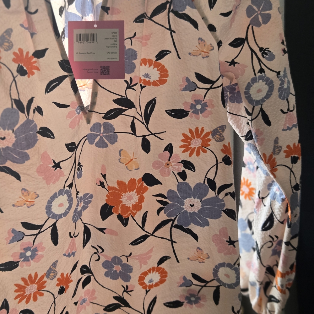 Kate Spade Floral Blouse - Blue, Orange, Black - Picture 3 of 6